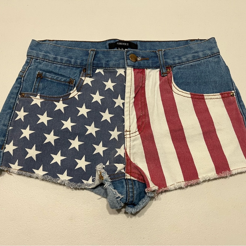 Forever 21 Women's Denim American Flag Shorts